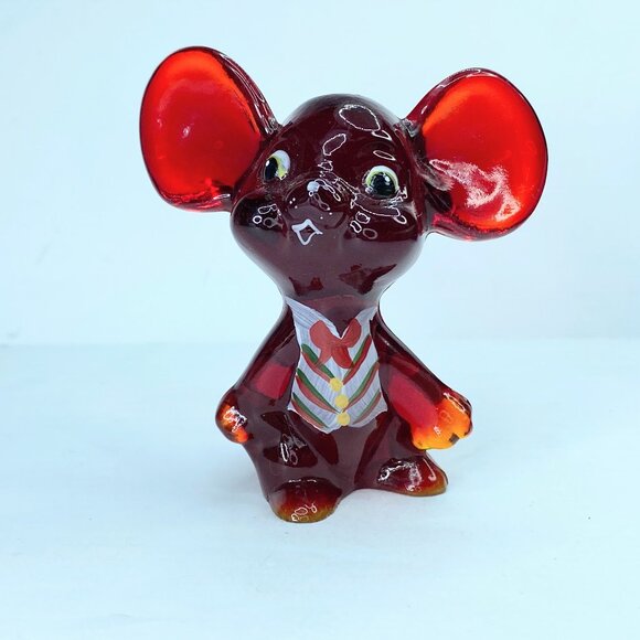FENTON 100 yrs Anniversary Christmas Red Mouse 2.75